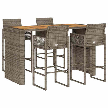 Set Bar da Giardino 5pz senza Cuscini Nero in Polyrattan Acacia | homemem39