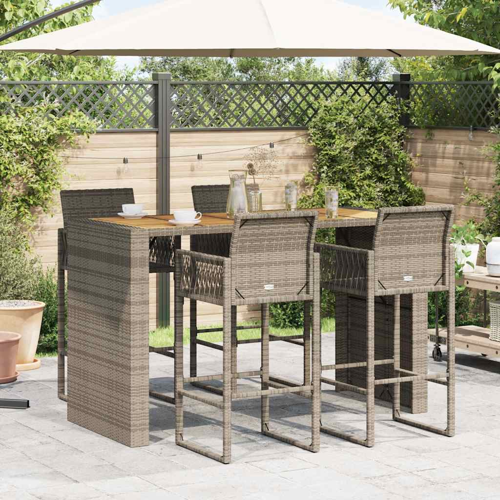 Set Bar da Giardino 5pz senza Cuscini Nero in Polyrattan Acacia | homemem39