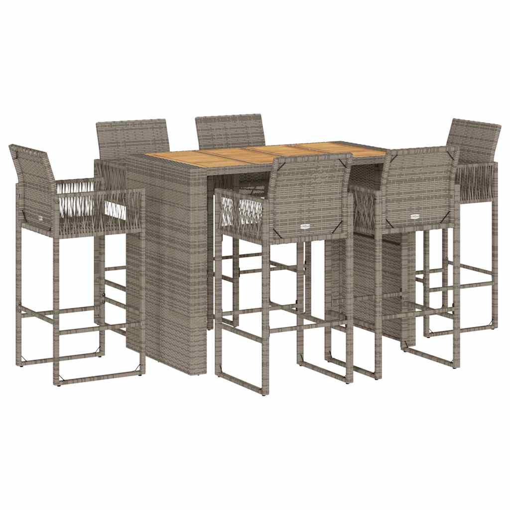 Set Bar da Giardino 7pz senza Cuscini Grigio Polyrattan Acacia | homemem39
