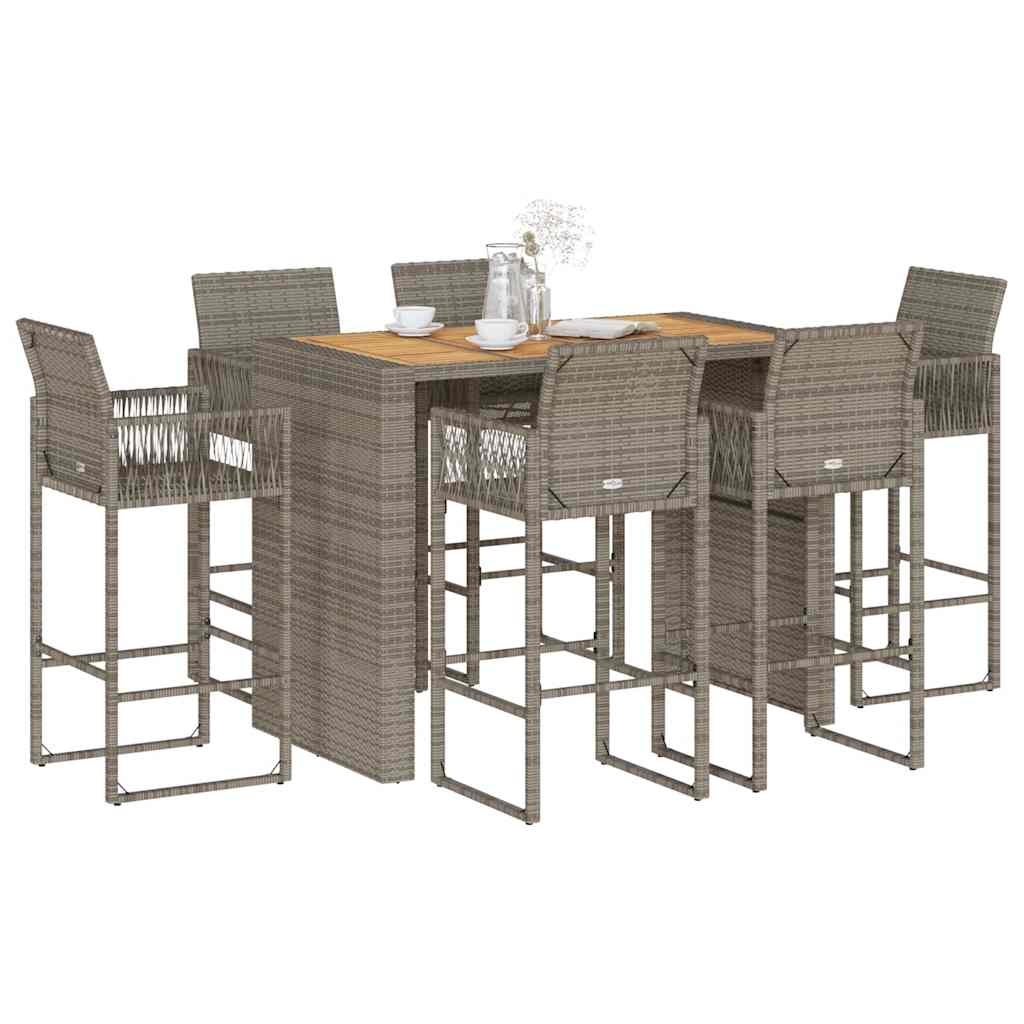 Set Bar da Giardino 7pz senza Cuscini Grigio Polyrattan Acacia | homemem39