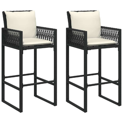 Set Bar da Giardino 3 pz con Cuscini Nero in Polyrattan Acacia | homemem39