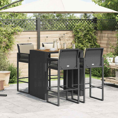 Set Bar da Giardino 5 pz con Cuscini Nero in Polyrattan Acacia | homemem39