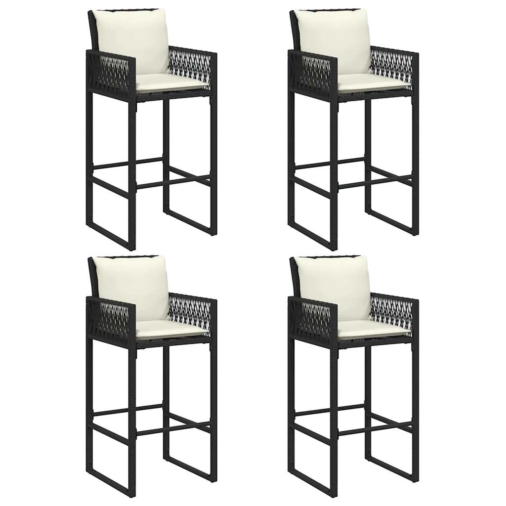 Set Bar da Giardino 5 pz con Cuscini Nero in Polyrattan Acacia | homemem39