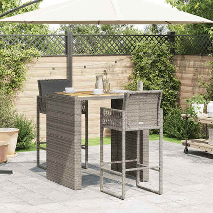 Set Bar da Giardino 3 pz con Cuscini Grigio Polyrattan Acacia | homemem39