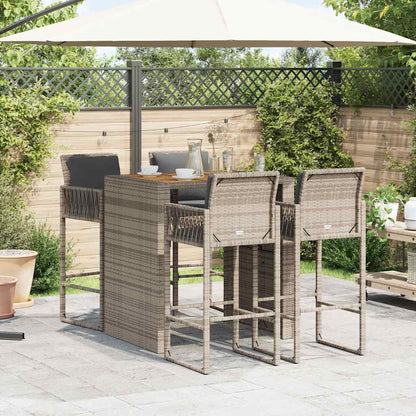 Set Bar da Giardino 5 pz con Cuscini Nero in Polyrattan Acacia | homemem39