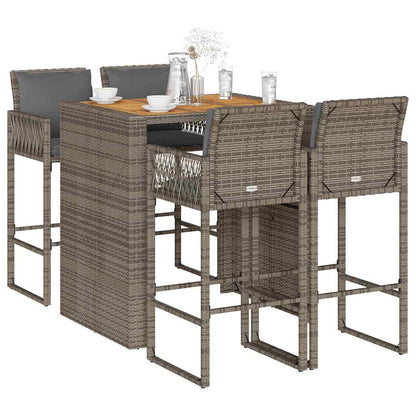 Set Bar da Giardino 5 pz con Cuscini Nero in Polyrattan Acacia | homemem39