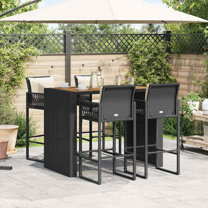 Set Bar da Giardino 5 pz con Cuscini Nero in Polyrattan Acacia | homemem39