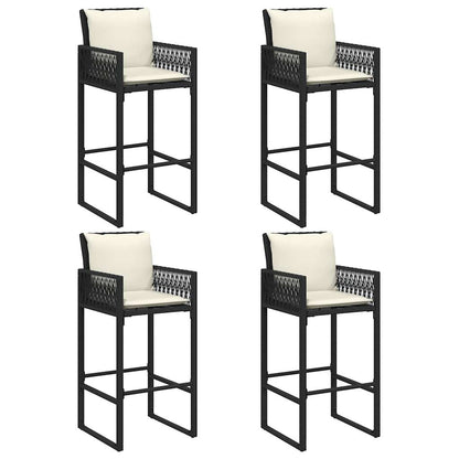 Set Bar da Giardino 5 pz con Cuscini Nero in Polyrattan Acacia | homemem39