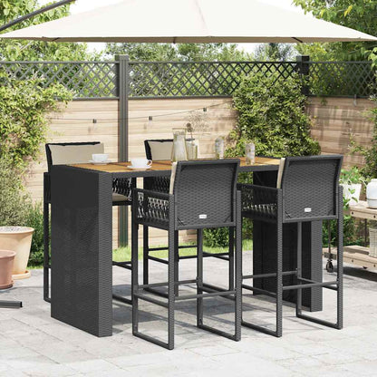 Set Bar da Giardino 5 pz con Cuscini Nero in Polyrattan Acacia | homemem39