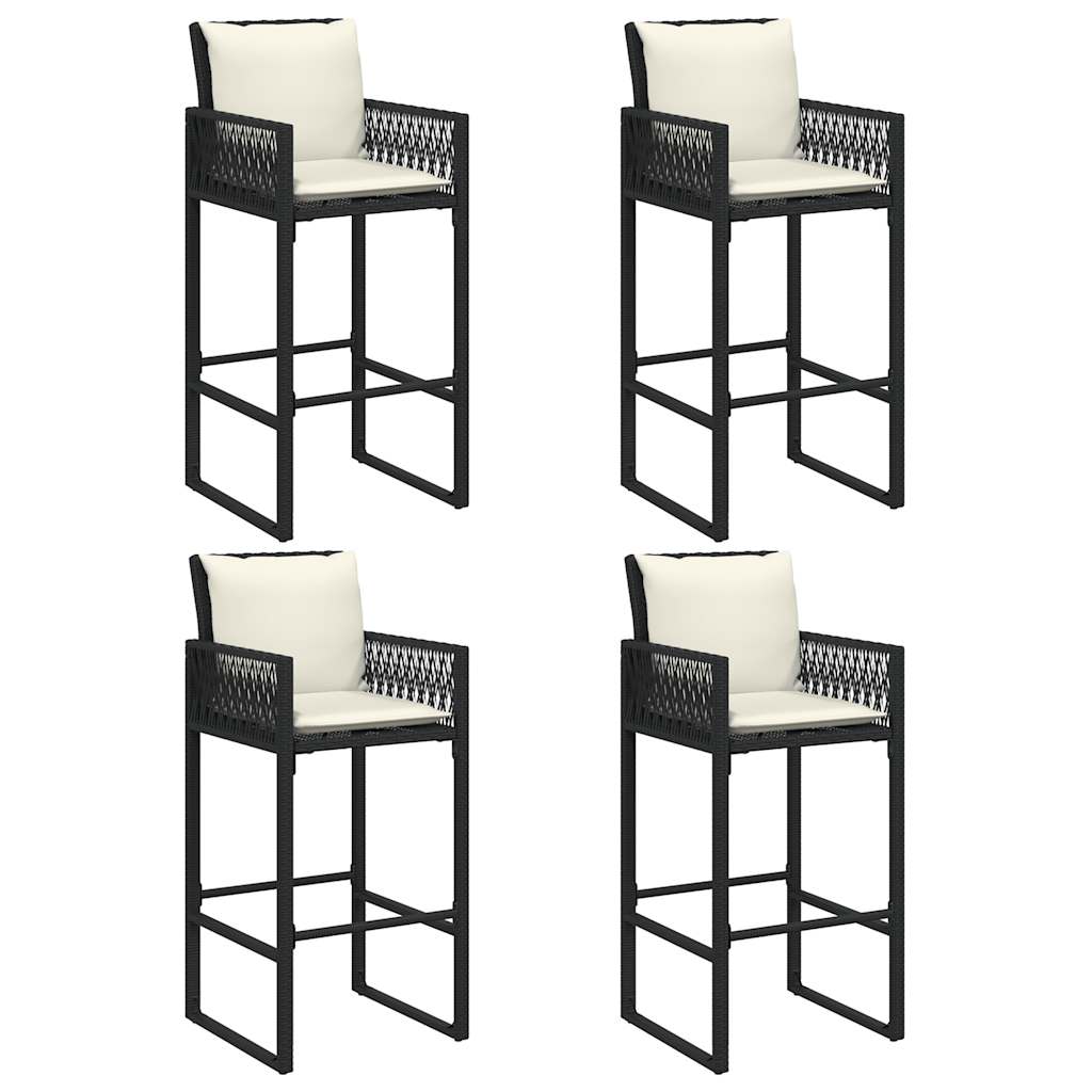 Set Bar da Giardino 5 pz con Cuscini Nero in Polyrattan Acacia | homemem39