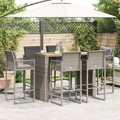 Set Bar da Giardino 7 pz con Cuscini Grigio Polyrattan Acacia | homemem39