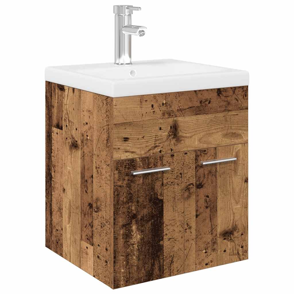 Mobile da Bagno con Lavabo Integrato e Rubinetto Legno Antico