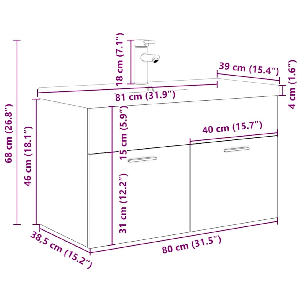 Mobile da Bagno con Lavabo Integrato e Rubinetto Legno Antico | homemem39