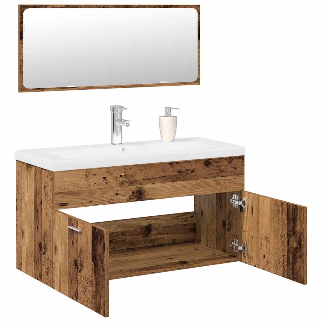 Set Mobili da Bagno 3 pz Legno Antico in Legno Multistrato