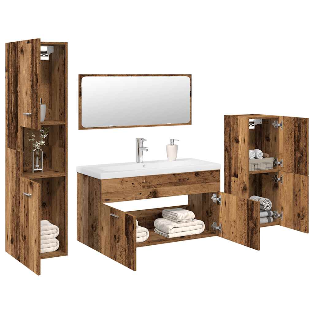Set Mobili da Bagno 5 pz Legno Antico in Legno Multistrato
