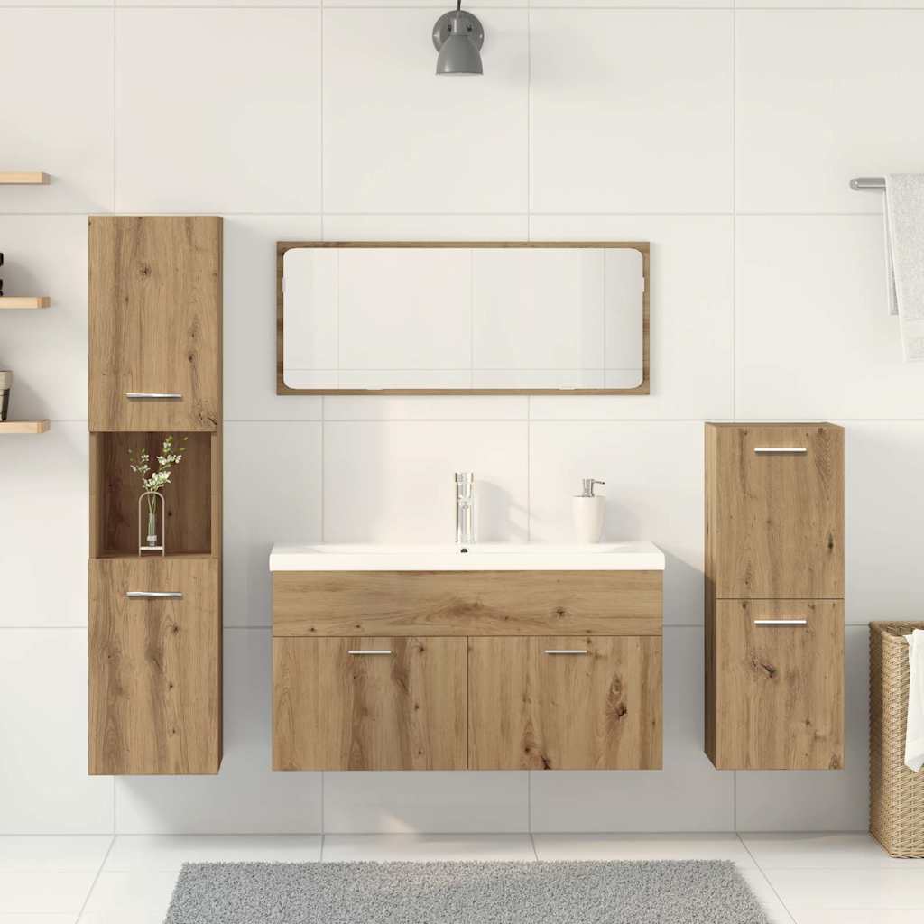 Set Mobili da Bagno 5 pz Rovere Artigianale Legno Multistrato