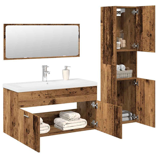 Set Mobili da Bagno 4 pz Legno Antico in Legno Multistrato | homemem39