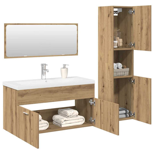 Set Mobili da Bagno 4 pz Rovere Artigianale Legno Multistrato | homemem39