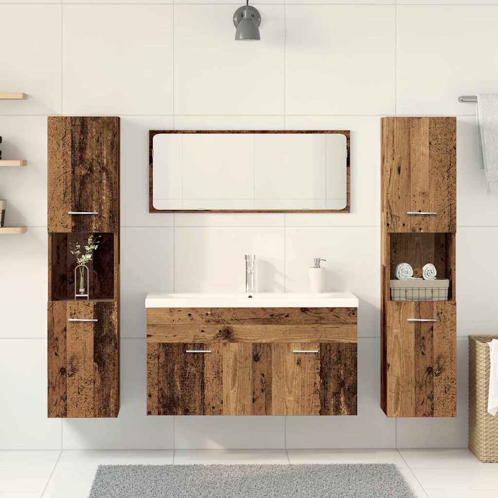 Set Mobili da Bagno 5 pz Legno Antico in Legno Multistrato