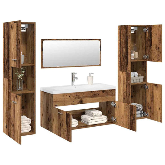 Set Mobili da Bagno 5 pz Legno Antico in Legno Multistrato | homemem39
