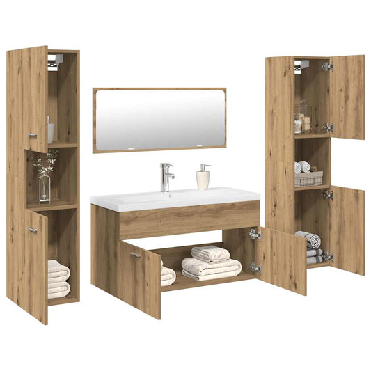 Set Mobili da Bagno 5 pz Rovere Artigianale Legno Multistrato | homemem39