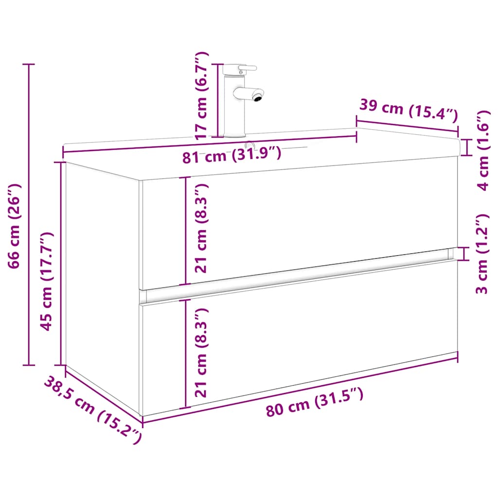 Mobile Bagno con Lavabo Integrato&Rubinetto Rovere Artigianale | homemem39