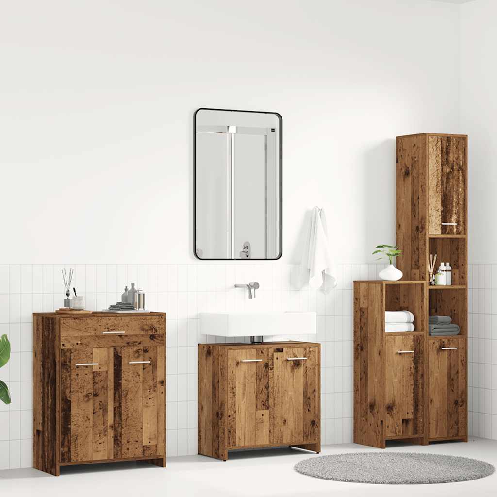 Set Mobili da Bagno 4 pz Legno Antico in Legno Multistrato | homemem39