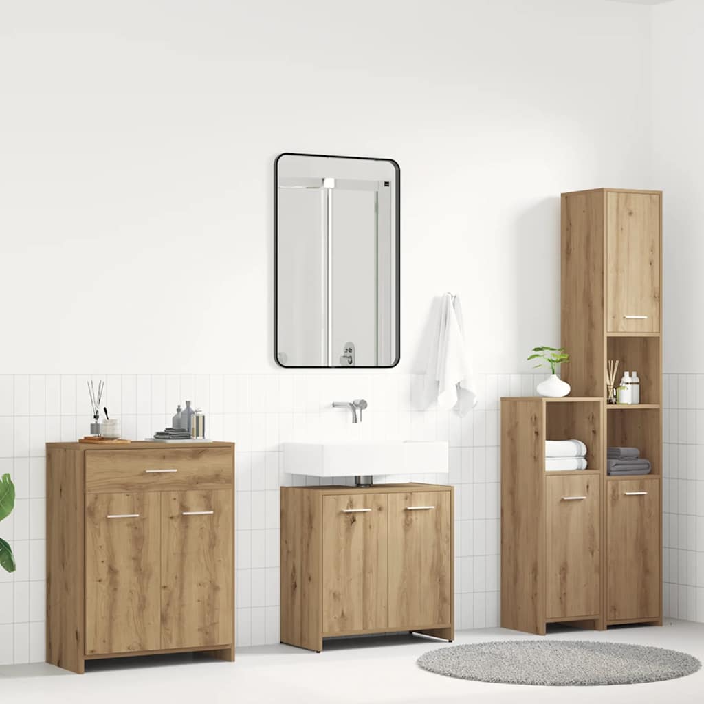 Set Mobili da Bagno 4 pz Rovere Artigianale Legno Multistrato | homemem39