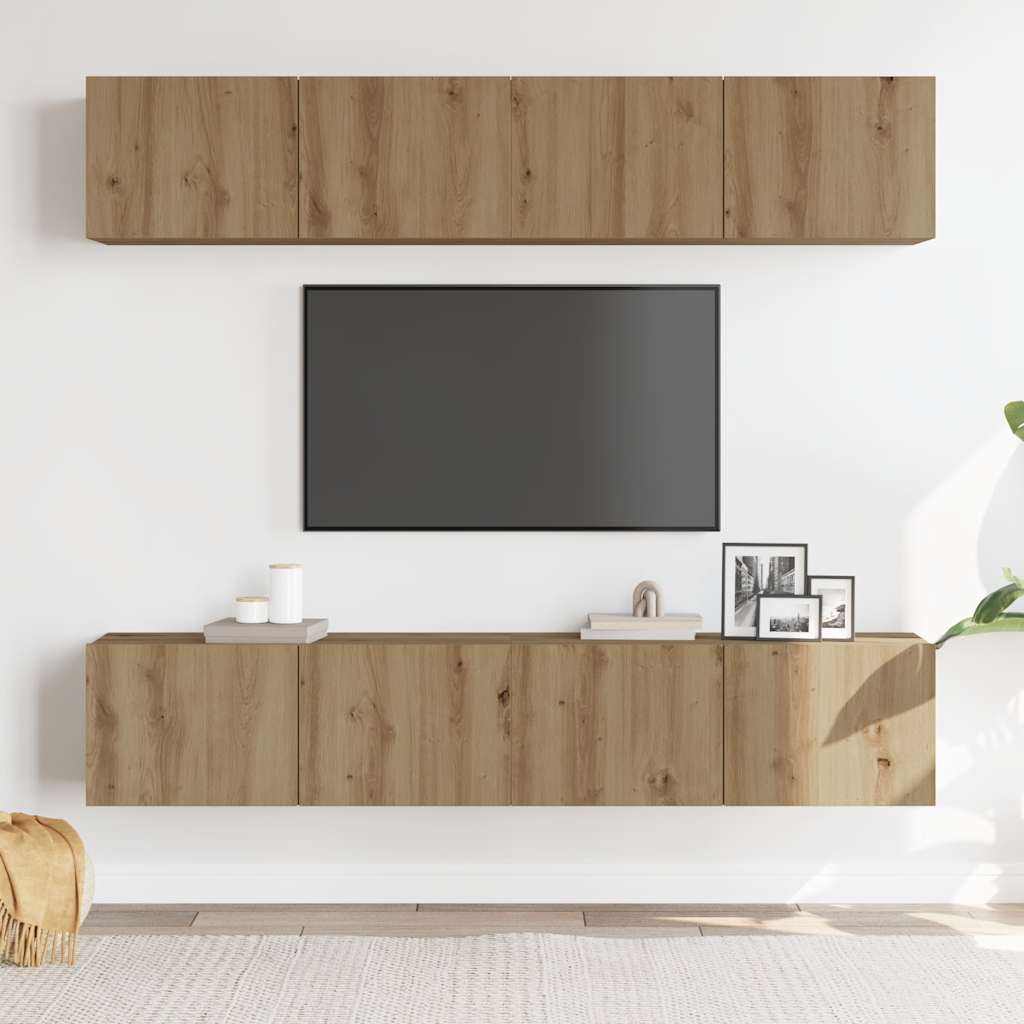 Mobili TV a Parete 4 pz Rovere Artigianale in Legno Multistrato - homemem39