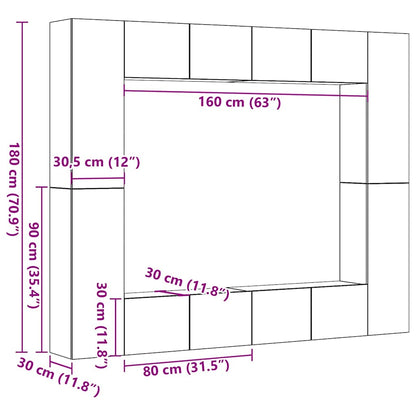 Set Mobile TV 8 pz Montato a Parete Legno Antico in Truciolato | homemem39