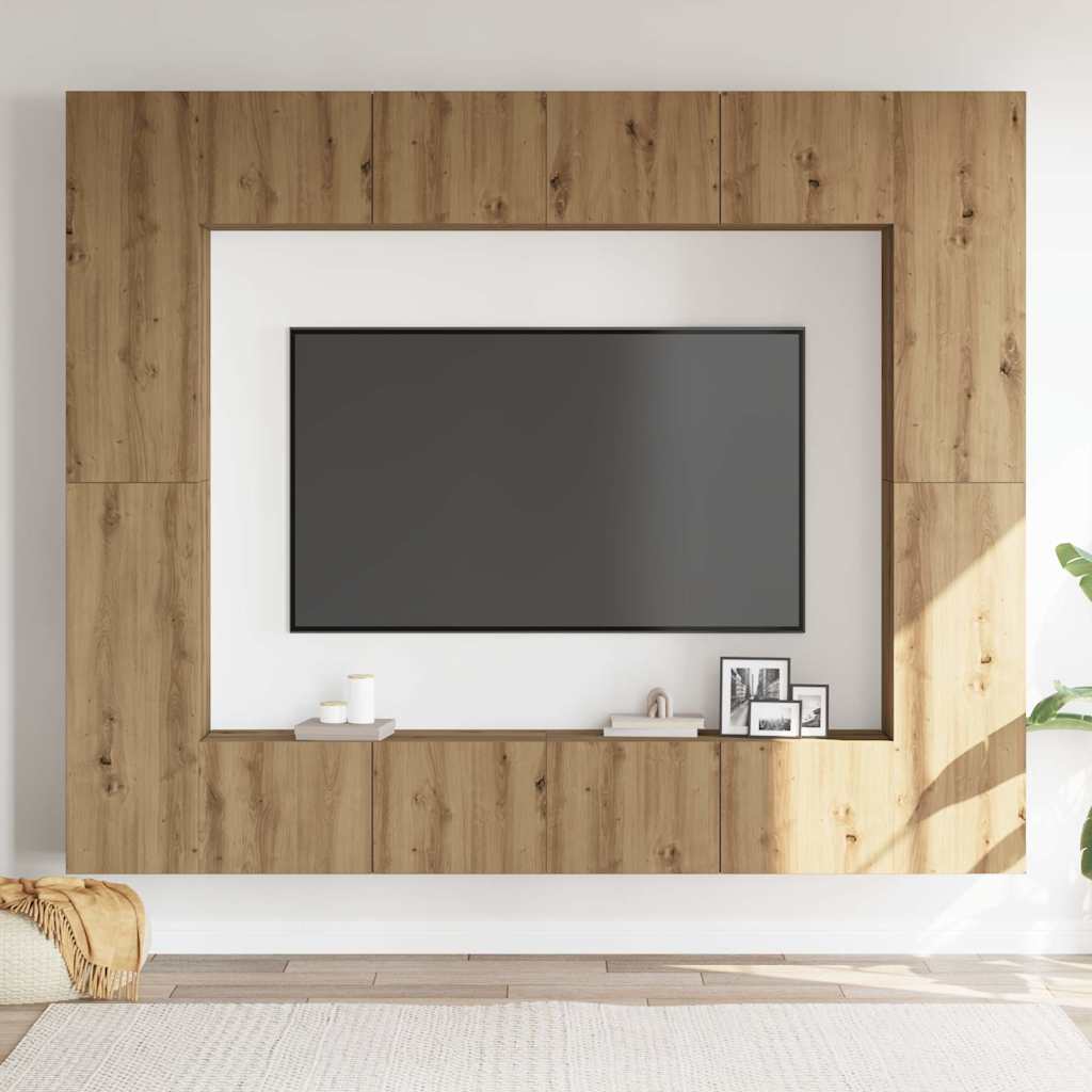 Set Mobile TV 8 pz Montato a Parete Rovere in Legno Multistrato | homemem39