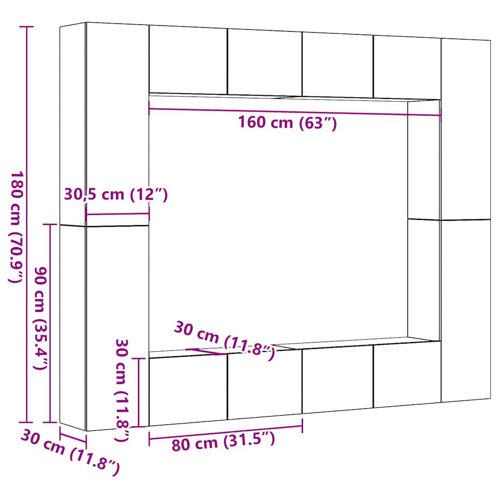 Set Mobile TV 8 pz Montato a Parete Rovere in Legno Multistrato | homemem39