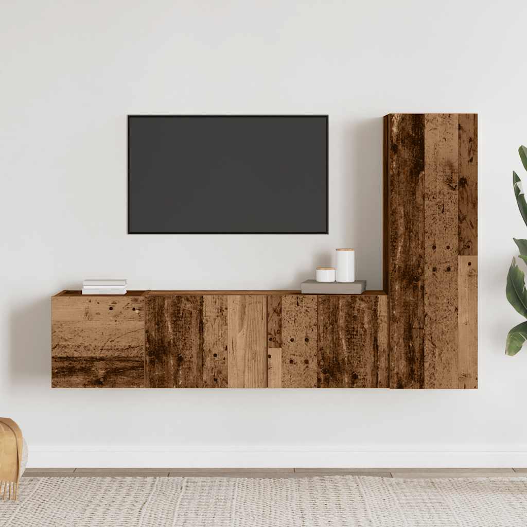 Mobili TV a Parete 3 pz Legno Antico in Legno Multistrato - homemem39