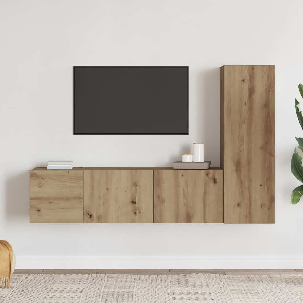 Mobili TV a Parete 3 pz Rovere Artigianale in Legno Multistrato
