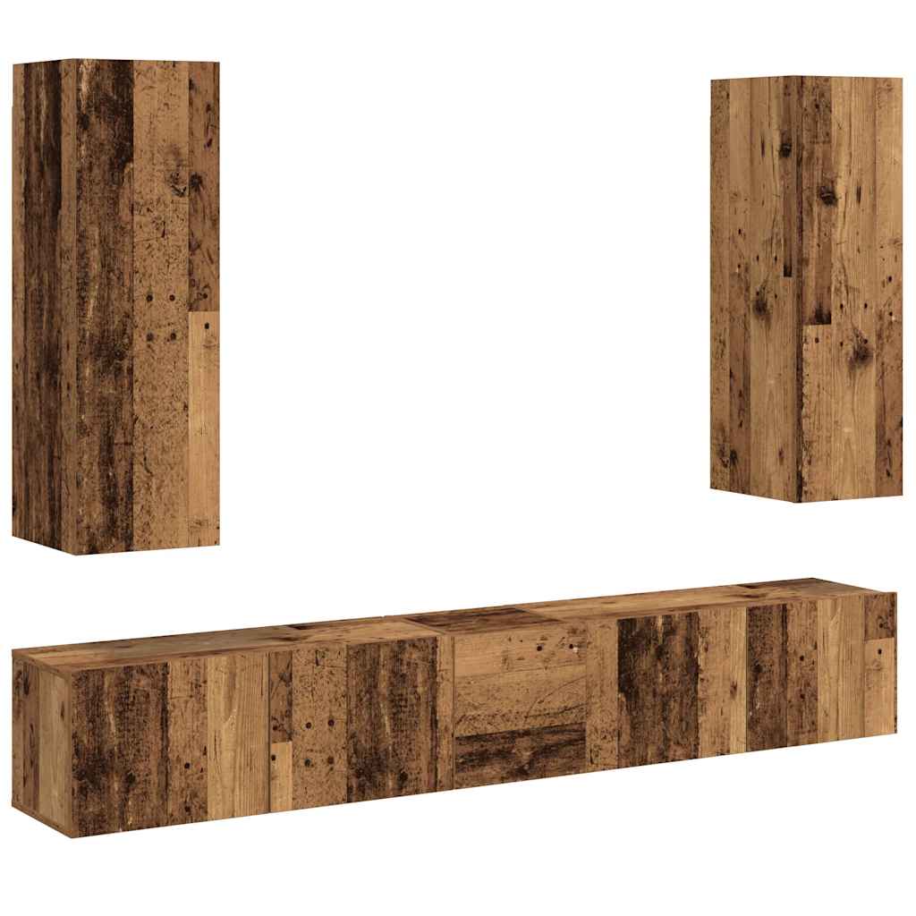 Mobili TV a Parete 5 pz Legno Antico in Legno Multistrato