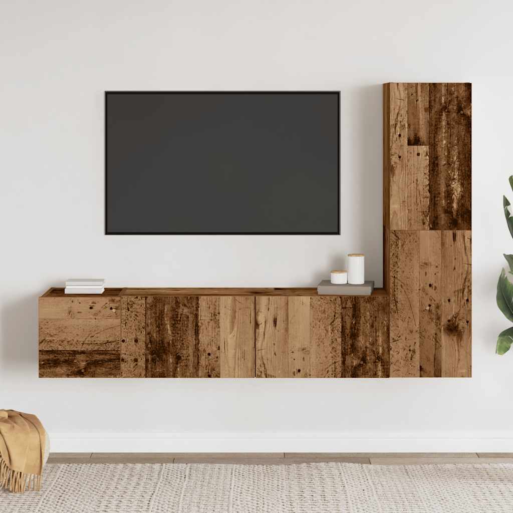 Mobili TV a Parete 3 pz Legno Antico in Legno Multistrato | homemem39