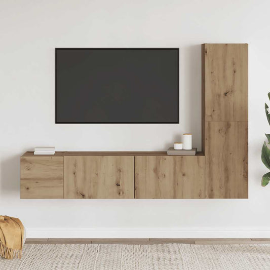Mobili TV a Parete 3 pz Rovere Artigianale in Legno Multistrato | homemem39