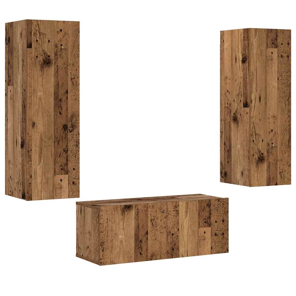 Mobili TV a Parete 3 pz Legno Antico in Legno Multistrato | homemem39