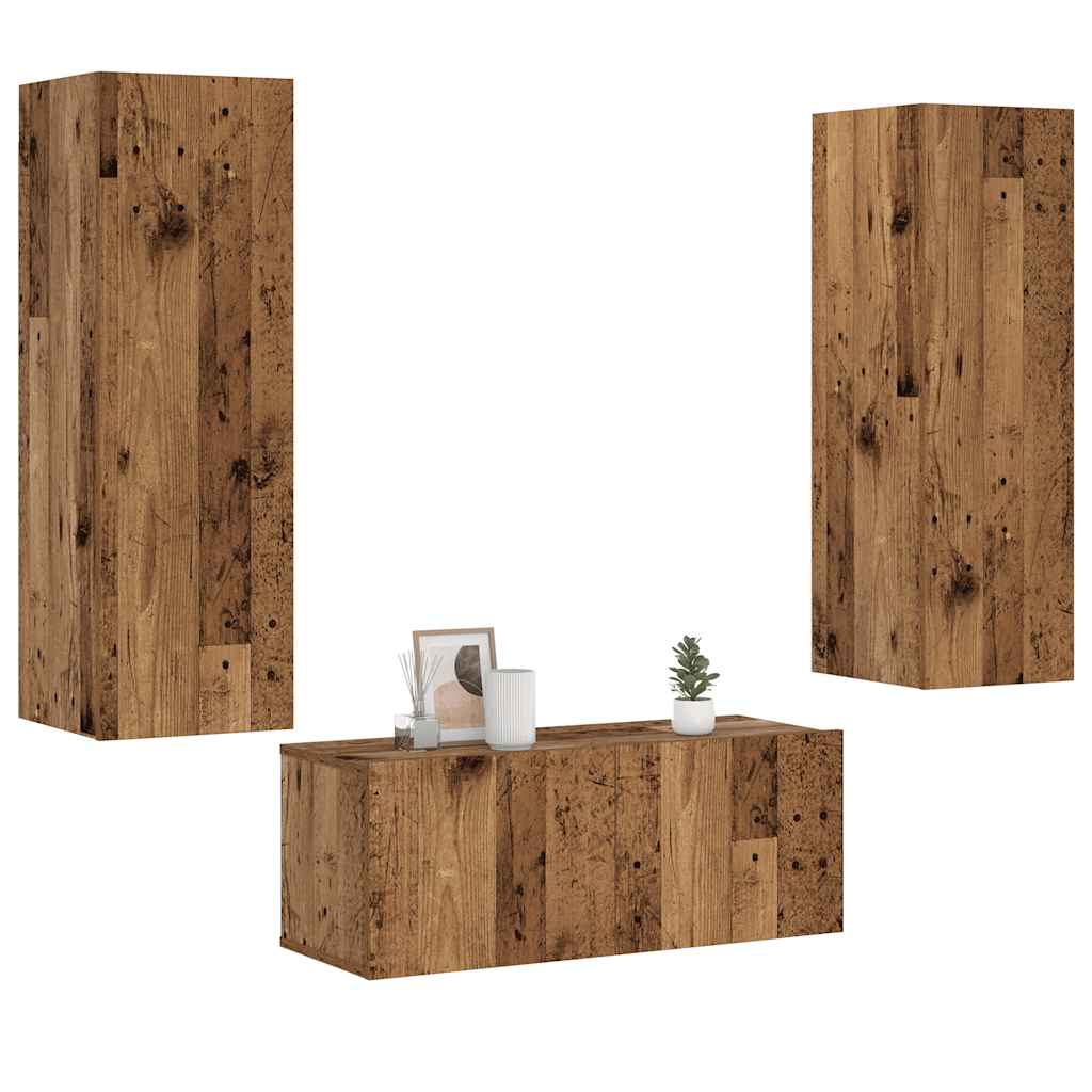 Mobili TV a Parete 3 pz Legno Antico in Legno Multistrato | homemem39