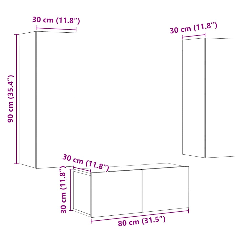 Mobili TV a Parete 3 pz Legno Antico in Legno Multistrato | homemem39