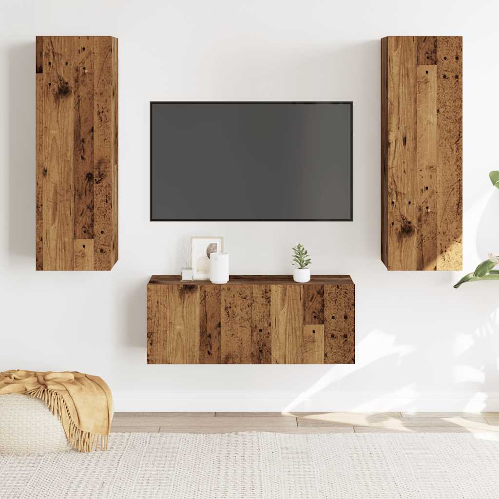 Mobili TV a Parete 3 pz Legno Antico in Legno Multistrato | homemem39