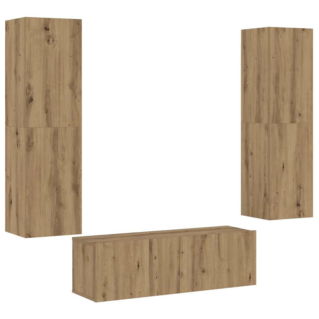 Mobili TV a Parete 3 pz Rovere Artigianale in Legno Multistrato | homemem39