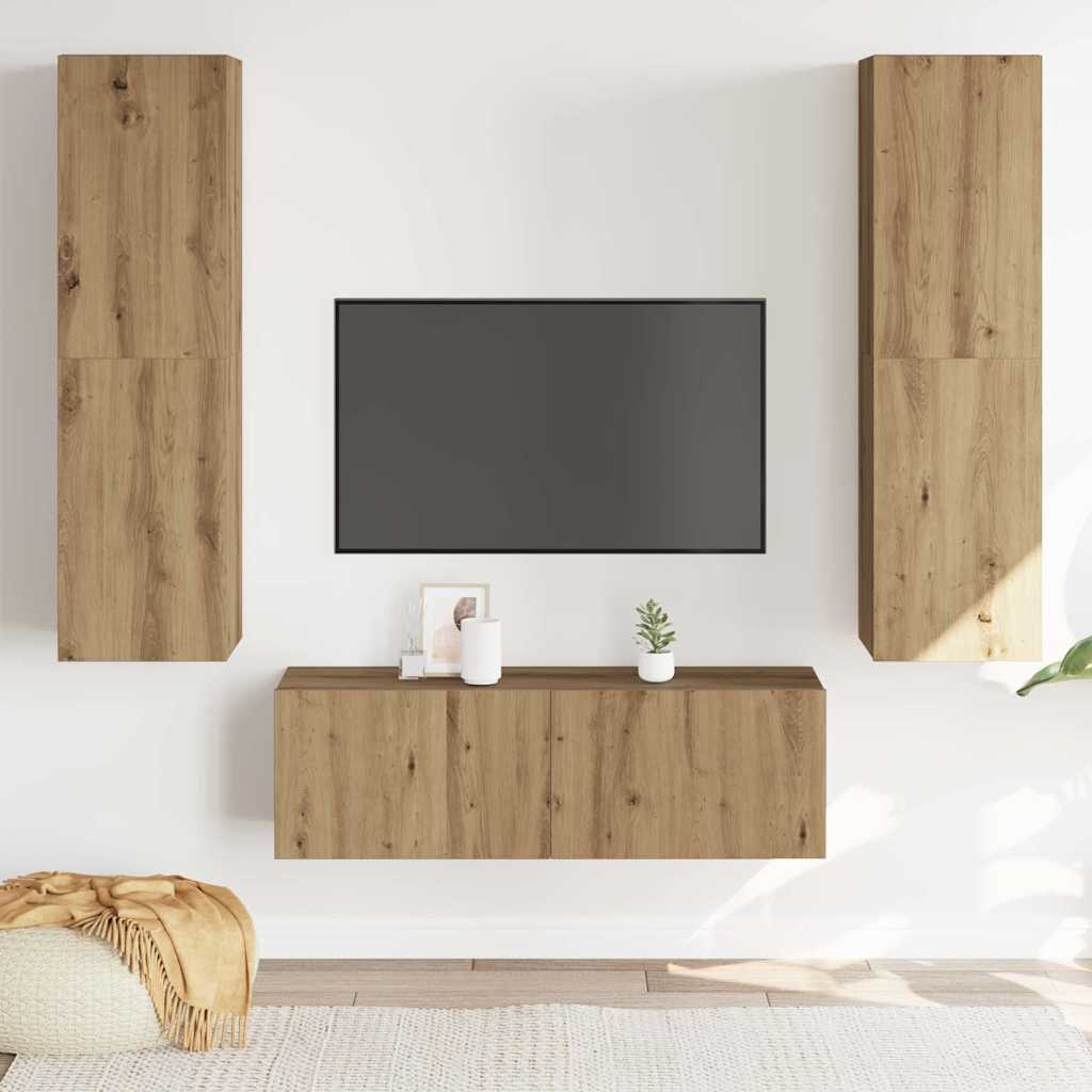 Mobili TV a Parete 3 pz Rovere Artigianale in Legno Multistrato | homemem39