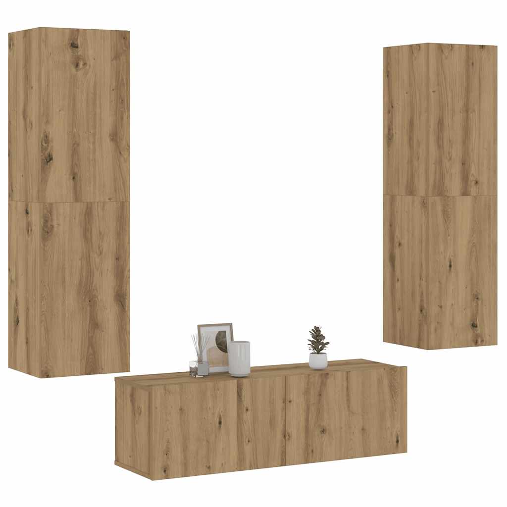 Mobili TV a Parete 3 pz Rovere Artigianale in Legno Multistrato | homemem39