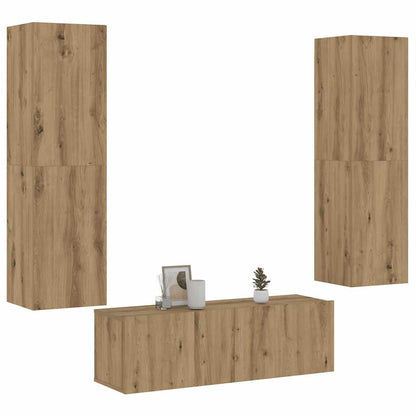 Mobili TV a Parete 3 pz Rovere Artigianale in Legno Multistrato | homemem39