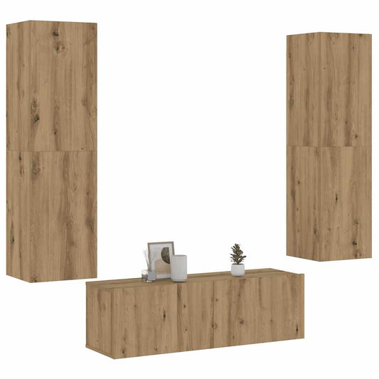 Mobili TV a Parete 3 pz Rovere Artigianale in Legno Multistrato | homemem39