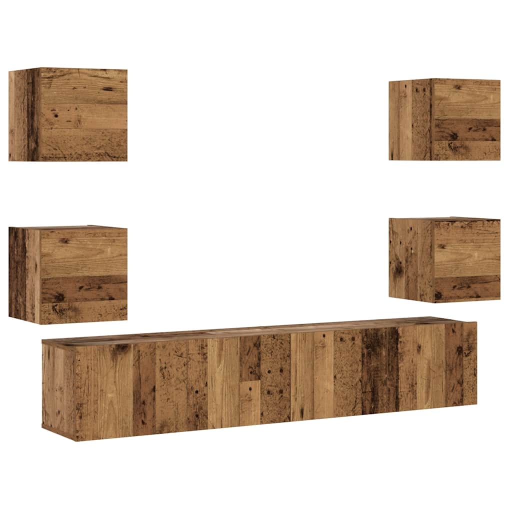 Mobili TV a Parete 6 pz Legno Vecchio Legno Multistrato | homemem39