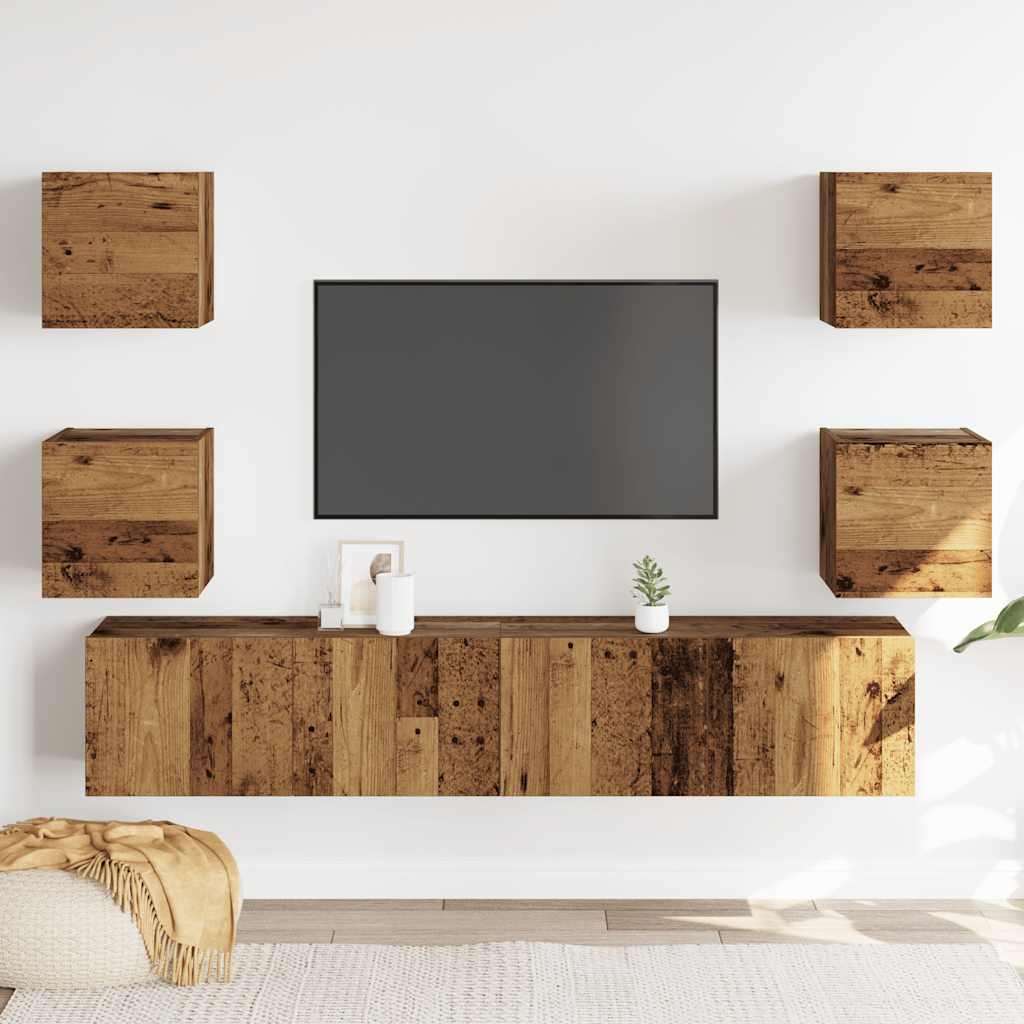 Mobili TV a Parete 6 pz Legno Vecchio Legno Multistrato | homemem39