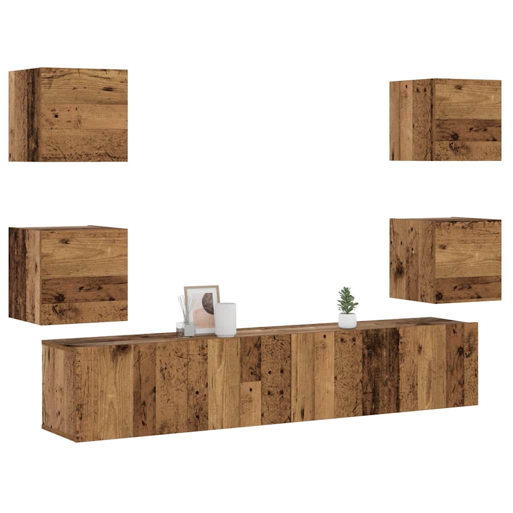 Mobili TV a Parete 6 pz Legno Vecchio Legno Multistrato | homemem39