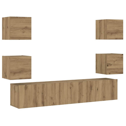 Mobili TV a Parete 6 pz Rovere Artigianale Legno Multistrato | homemem39
